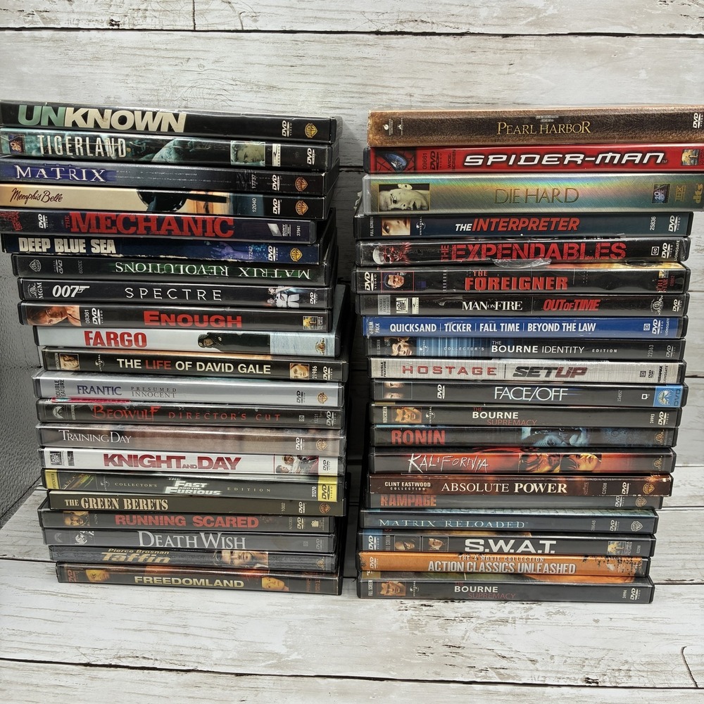 Large Lot of 40+ Action, Thriller, Drama DVDs - Mixed Genres & Editions